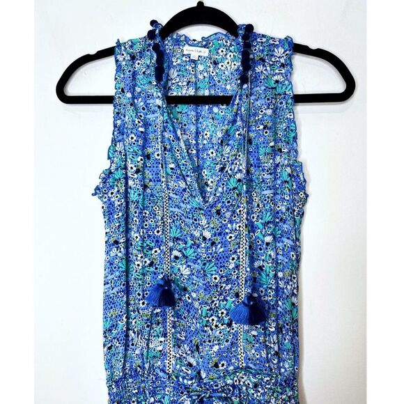 Poupette St Barth Clara Tiered Mini Dress in Blue Floral Malva Print, Size XS - Picture 5 of 13